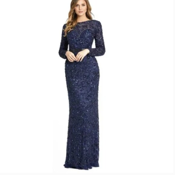 AC DUGGAL 4316D LONG SLEEVE EMBELLISHED NAVY/BLUE GOWN sz 6 - Picture 3 of 4
